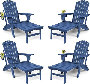 Adjustable Folding Adirondack Chair with Ottoman & Cup Holder