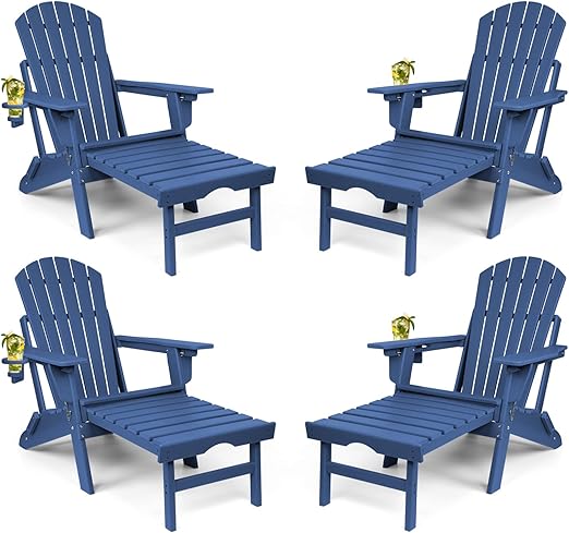 Adjustable Folding Adirondack Chair with Ottoman & Cup Holder