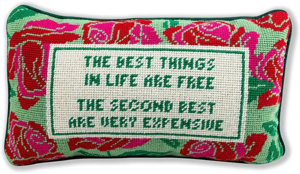 Handmade Needlepoint Decorative Throw Pillow – Green, 9" x 15"