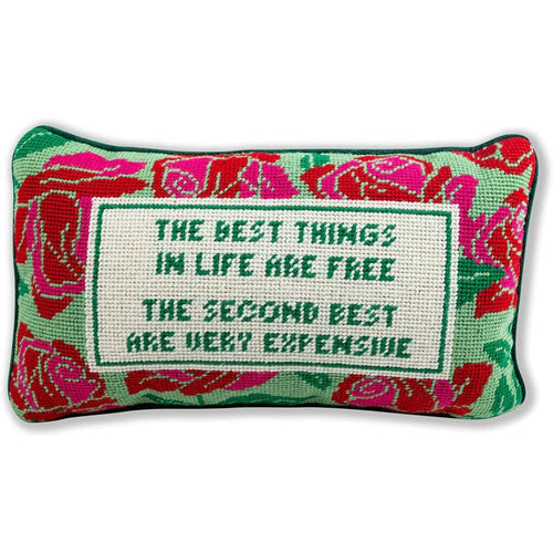 Handmade Needlepoint Decorative Throw Pillow – Green, 9" x 15"