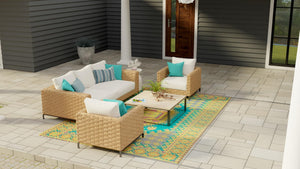 Outdoor Turkish Pattern Area Rug - Aqua, 6 ft x 9 ft