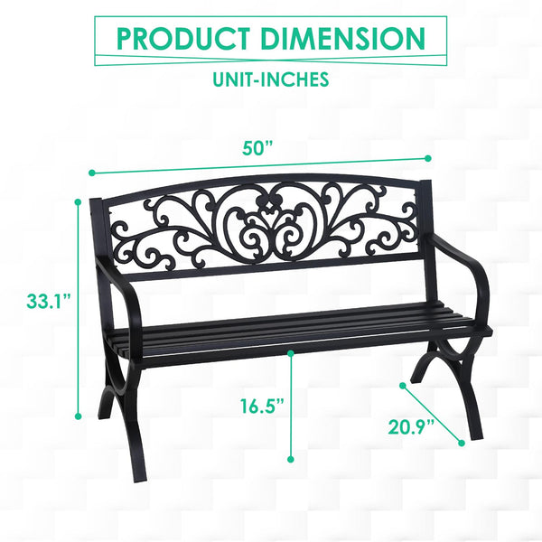 Outdoor Metal Garden Bench 50 Inch