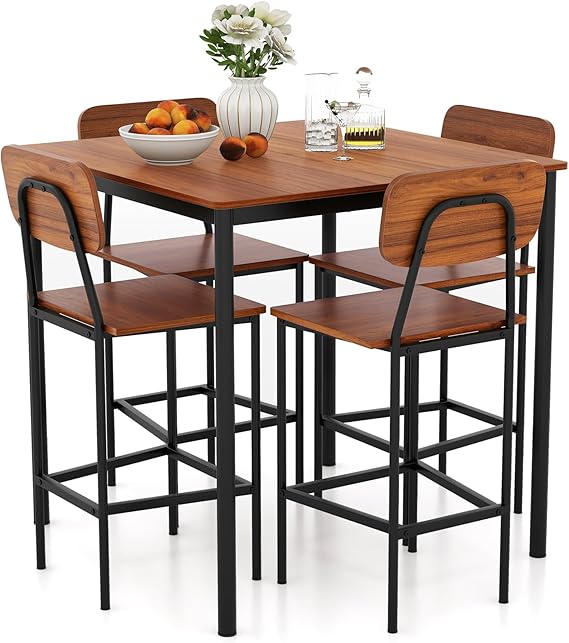 5-Piece Counter Height Dining Table Set with 4 Bar Stools
