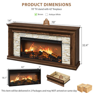 70" Electric Fireplace TV Stand with Mantel & Concealed Storage