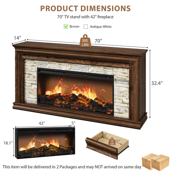 70" Electric Fireplace TV Stand with Mantel & Concealed Storage