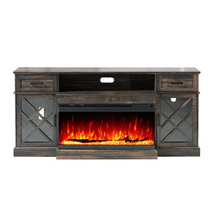 Farmhouse Fireplace TV Stand with 3-Sided LED Glass – 70" Entertainment Center