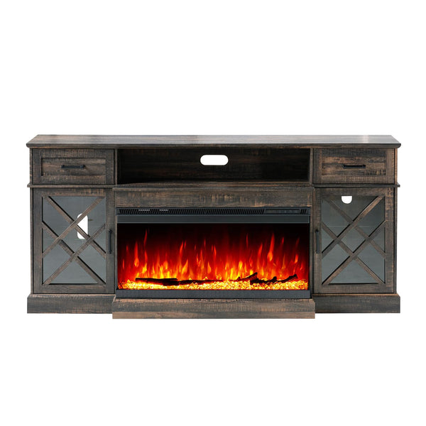 Farmhouse Fireplace TV Stand with 3-Sided LED Glass – 70" Entertainment Center