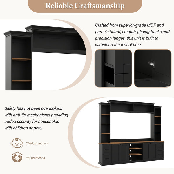 4-in-1 Wall Unit Entertainment Center with Bookshelf