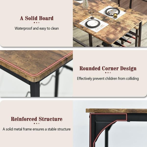 4-Person Dining Table Set with Bench, Wine Rack & Storage
