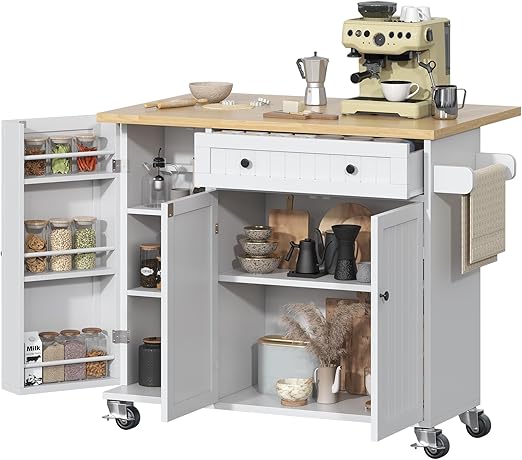 Large Kitchen Island with Drop Leaf & Power Outlet