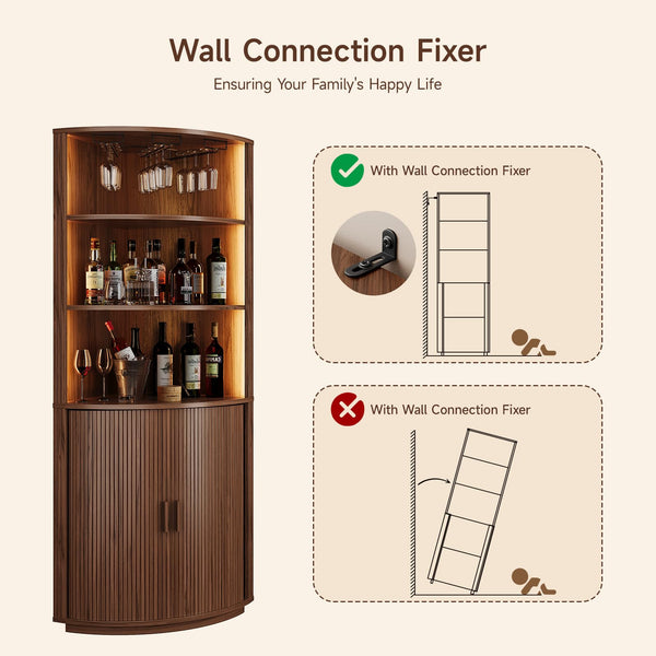 Corner Bar Cabinet with LED Lights & Sliding Door