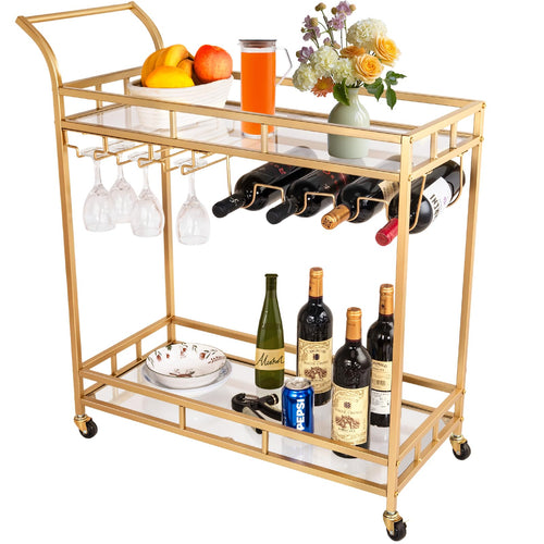 Gold 2-Tier Bar Cart with Wheels
