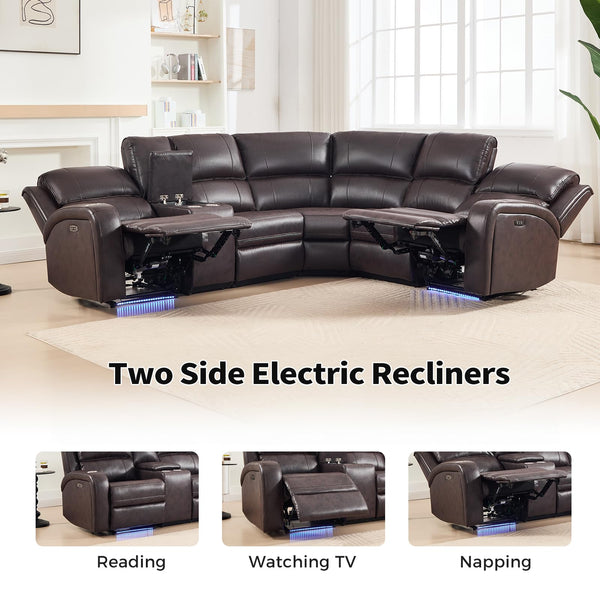 Power Reclining Sectional Sofa with LED Light & Storage Console