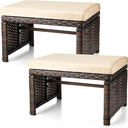 Outdoor Wicker Patio Ottoman Set of 2 with Removable Cushions