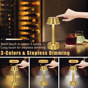 UMEXUS 8.8'' Cordless Small Table Lamp for Bar Restaurant, Rechargeable Battery Operated Touch Lamps, Gold 3-Way Dimmable LED Metal Portable Bedside Mini Night Light for Bedroom Outdoor, Home Decor