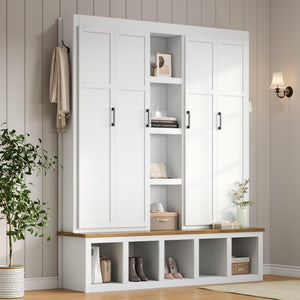 Modern Farmhouse Hall Tree with Bench & Shoe Storage