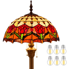 Tiffany Floor Lamp – Red Amber Tulip Stained Glass