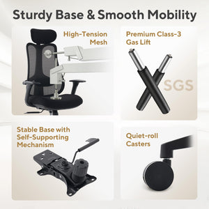 Fluido Ergonomic High Back Mesh Office Chair with Adjustable Lumbar Support & 3D Armrests