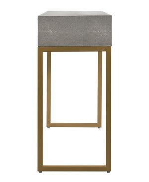 Shagreen Console Table with Brass Legs & 3 Drawers