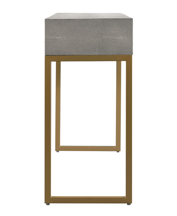 Shagreen Console Table with Brass Legs & 3 Drawers