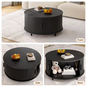 Round Coffee Table with Storage & 360° Sliding Door
