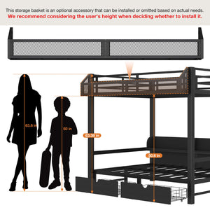 Queen Over Queen Bunk Bed with Storage Drawers, LED Lights & Charging Station