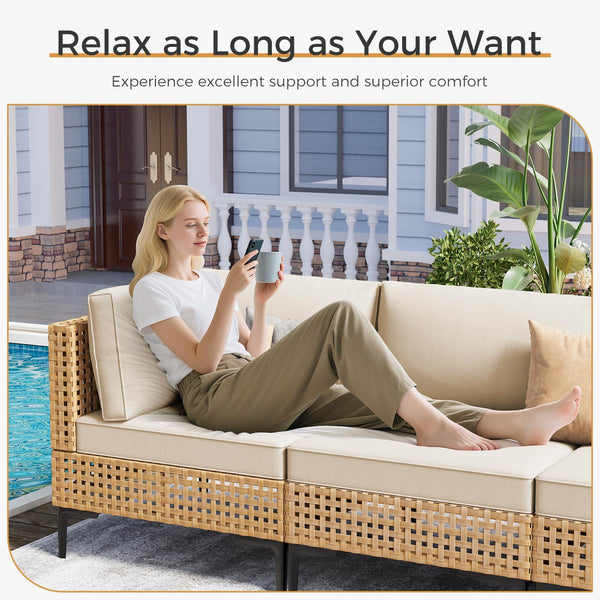 Modular Outdoor Wicker Sectional Sofa Set with Coffee Table