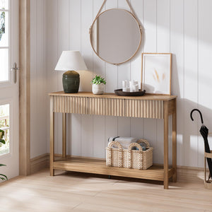 47" Fluted Console Table with Drawers & Open Shelf