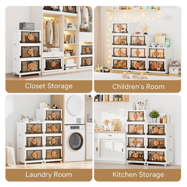 Stackable Storage Cabinet with Wheels & Lids – 249 Qt Collapsible Organizer Bins