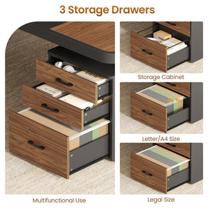 70.9" Executive Desk with File Cabinet, Drawers & Charging Station