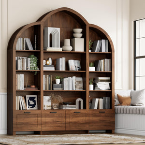 Arched Triple Wide Bookshelf with 15 Cubby Storage, 5-Tier, 84" H