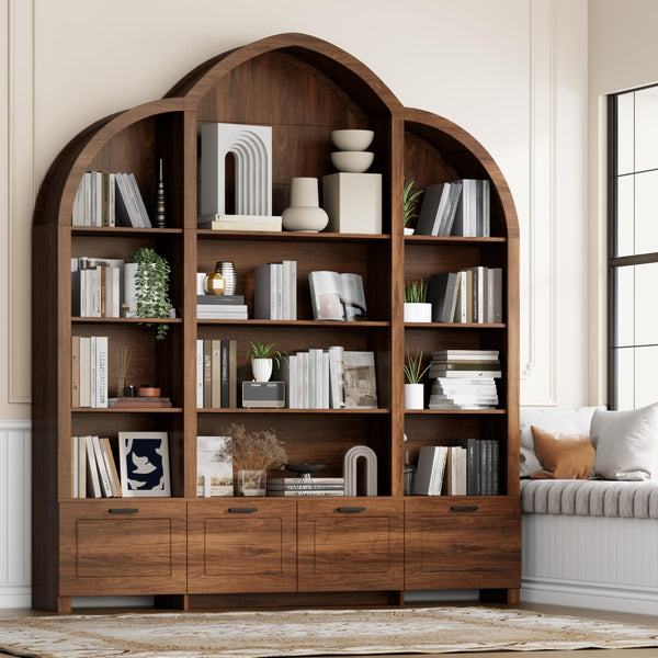 Arched Triple Wide Bookshelf with 15 Cubby Storage, 5-Tier, 84" H