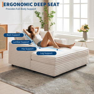 Oversized Chaise Lounge Chair with Sofa Bed & Charging Ports