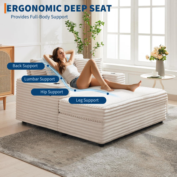 Oversized Chaise Lounge Chair with Sofa Bed & Charging Ports