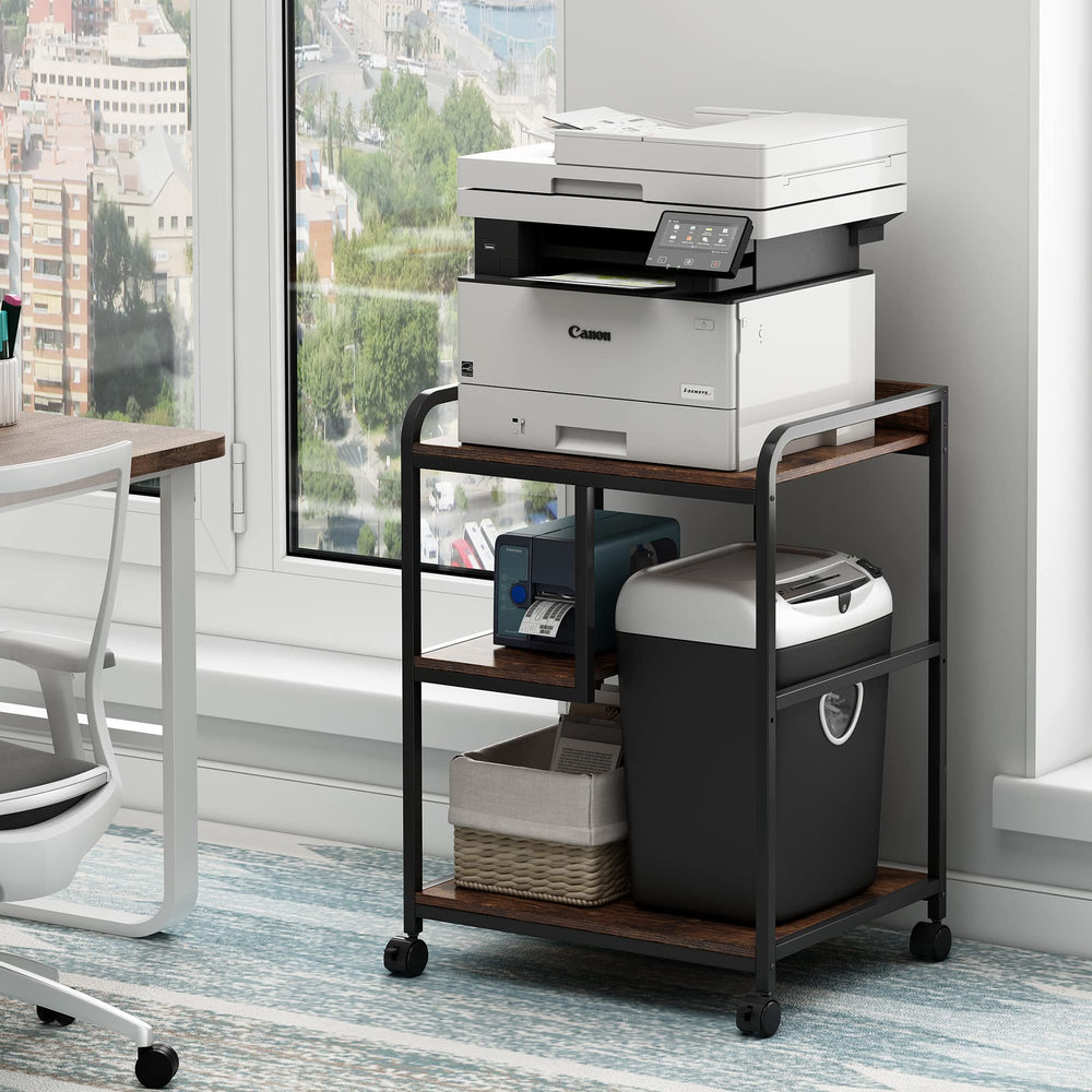 Large Printer Stand with Wheels and Storage Shelf