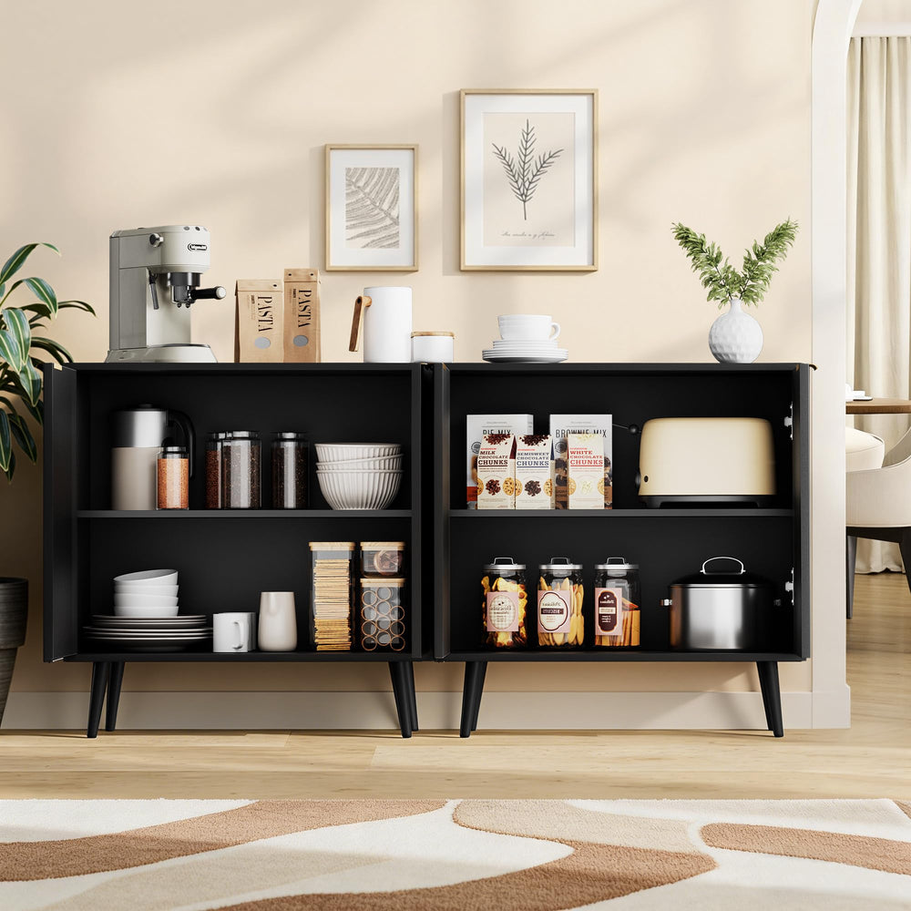Fluted Buffet Cabinet with Doors & Shelves