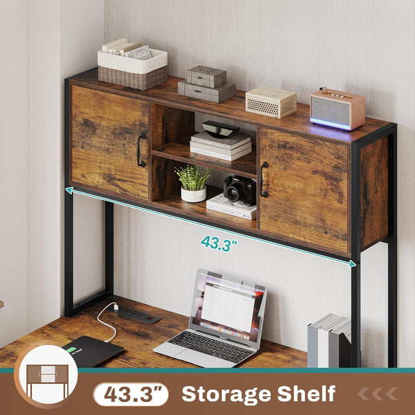 L-Shaped Desk with Drawers, Hutch & LED Lights