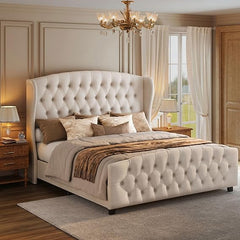 Upholstered Wingback Platform Bed Frame with Tufted Headboard