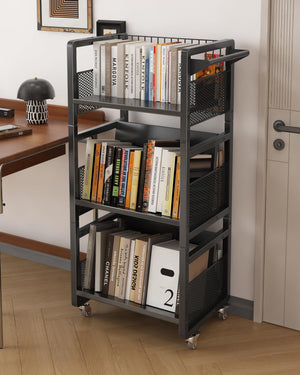 3-Tier Double-Sided Rolling Book Cart with Magnetic Supports