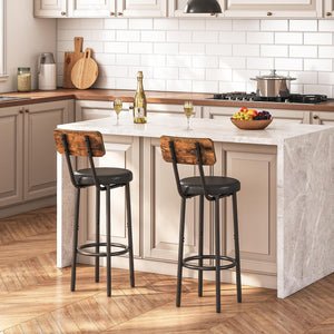Bar Stools Set of 2, 26" Counter Height with PU Cushion, Footrest & Back