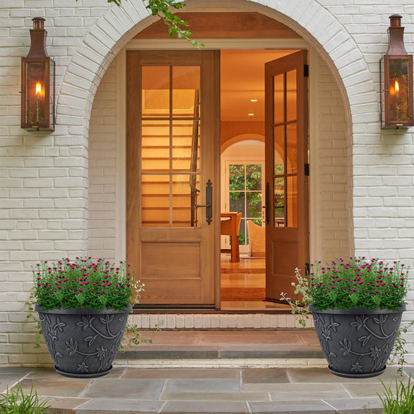 4-Pack Large Plant Pots with Drainage Hole & Saucer — 8/10/12/16 Inch