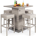 5-Piece Outdoor Wicker Bar Table Set with 4 Stools