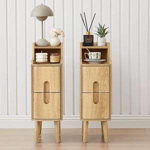Mid-Century Modern Narrow Nightstand with 2 Drawers