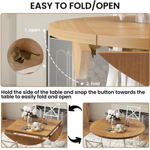 Drop-Leaf Round Dining Table Set for 4 with Chairs