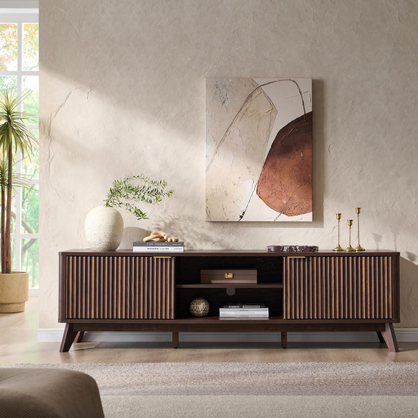 70" Mid-Century Modern Fluted TV Stand with Storage