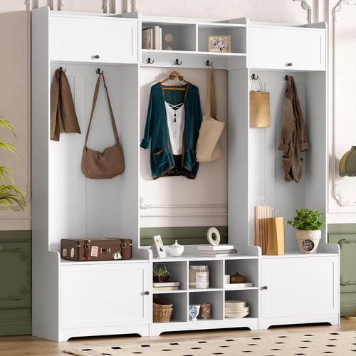 4-in-1 Hall Tree with Shoe Storage, Entryway Bench, Coat Rack & Adjustable Shelves