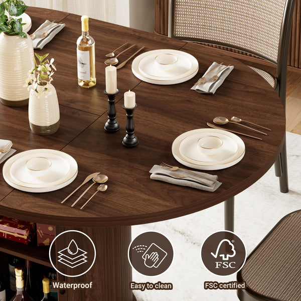 Expandable Round Oval Dining Table 40–55 Inch with Storage