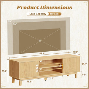 54" Fluted TV Stand with Cabinets & Adjustable Shelf