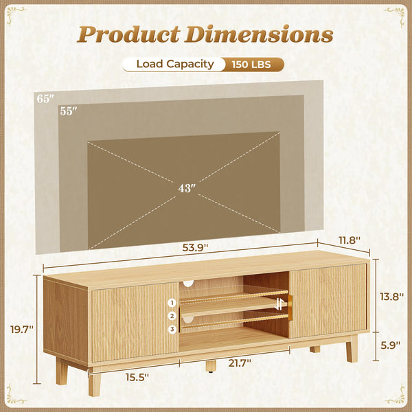 54" Fluted TV Stand with Cabinets & Adjustable Shelf