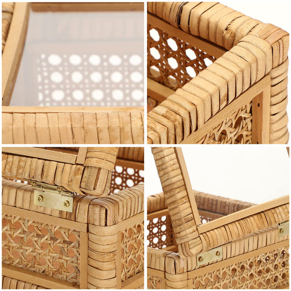 Rattan Storage Baskets with Glass Lids Set of 2